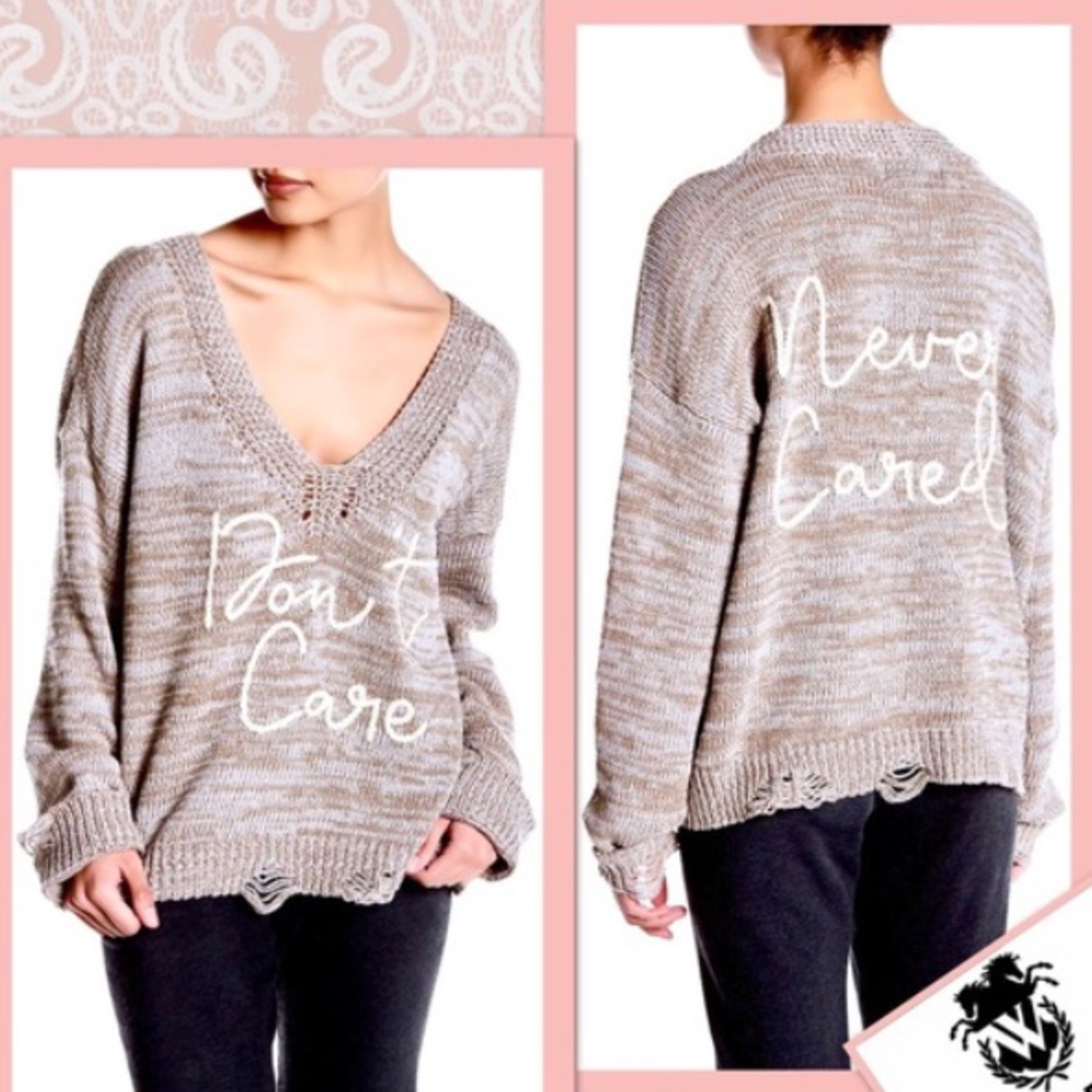 Wildfox Don’t Care Never Cared Distressed Sweater View 3